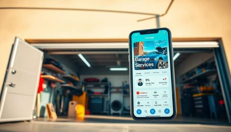 open garage door with phone